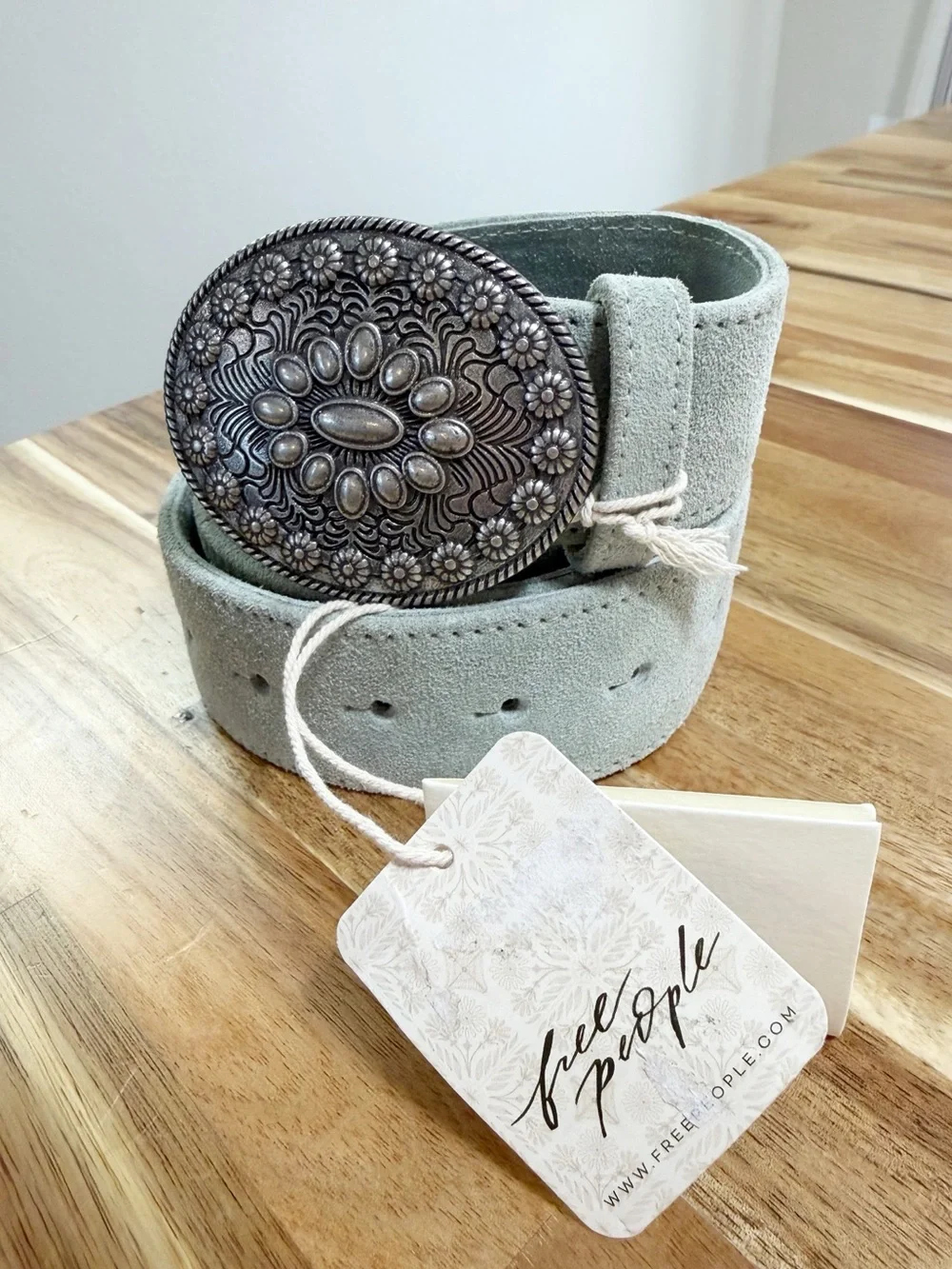 Free People Duchess Concho Belt in Dried Sage Leather Size M/L NEW